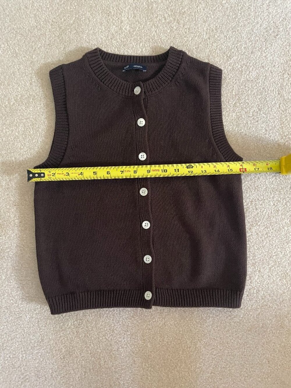 GAP 100% Cotton Cropped Cardigan Sweater Vest Button Front Terra Brown XXS EUC - Picture 3 of 10